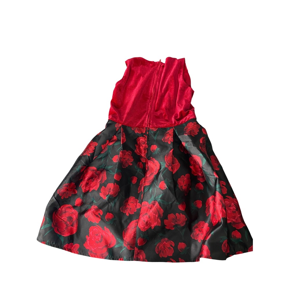 The Childrens Place Girls Red Velvet Floral Rose Holiday Party Dress Size 12 NWT
